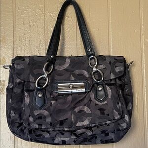 Coach Kristen Chainlink Black and Gray Signature Shoulder Bag